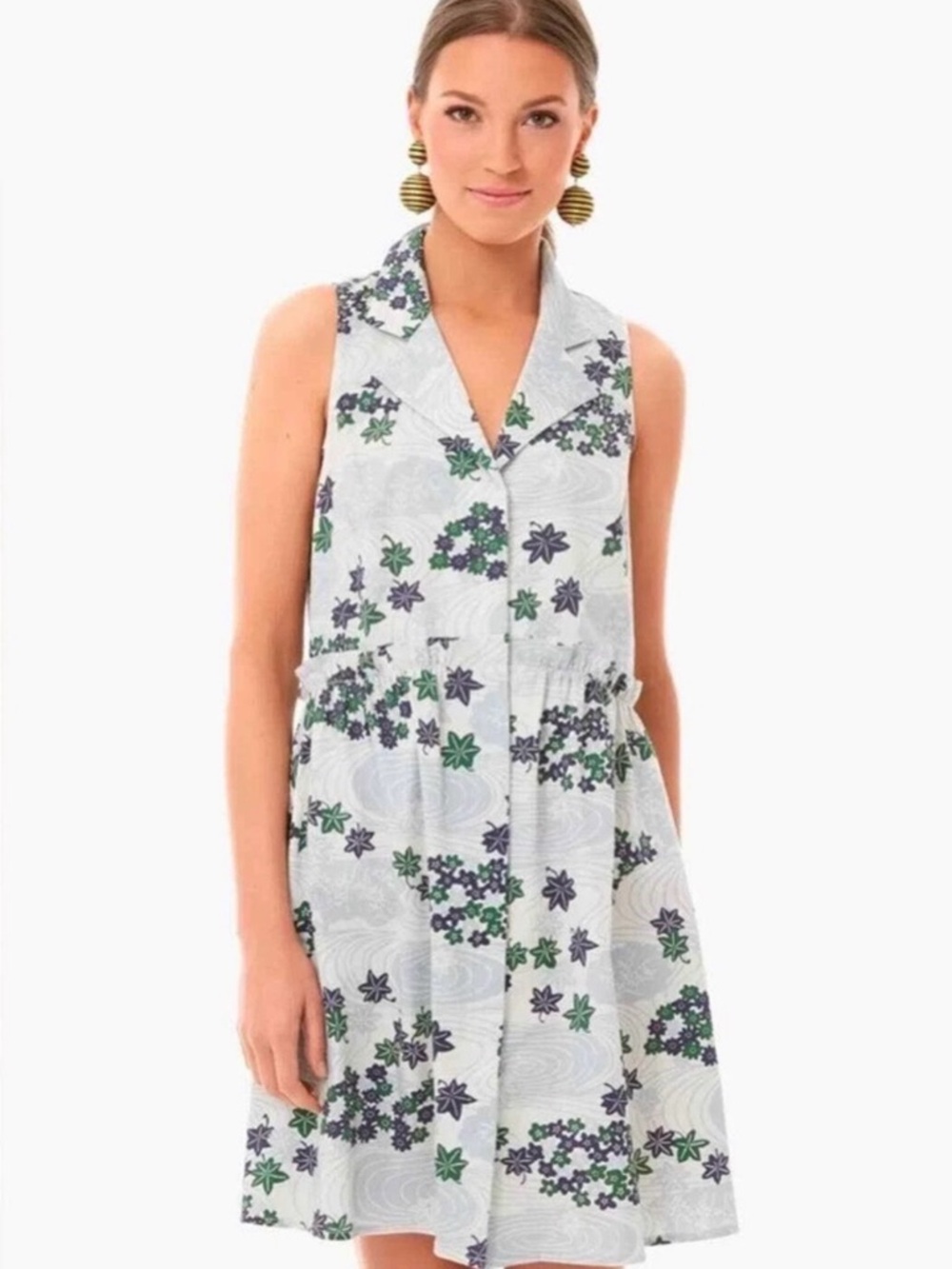 Tuckernuck Royal Provence Breeze Floral Blue Sleeveless Shirt Dress